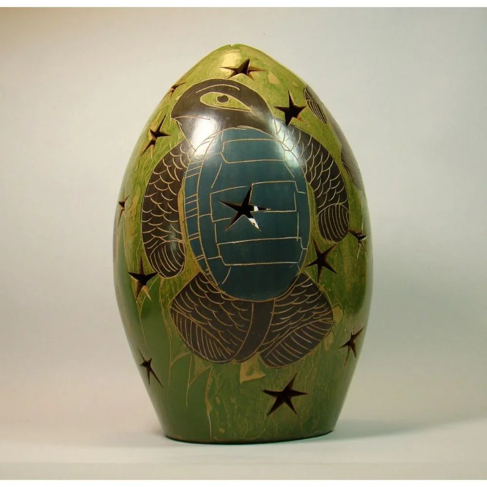 Turtle Art Pottery Tea Light Candle Lantern Luminary, Coastal Beach Nautical